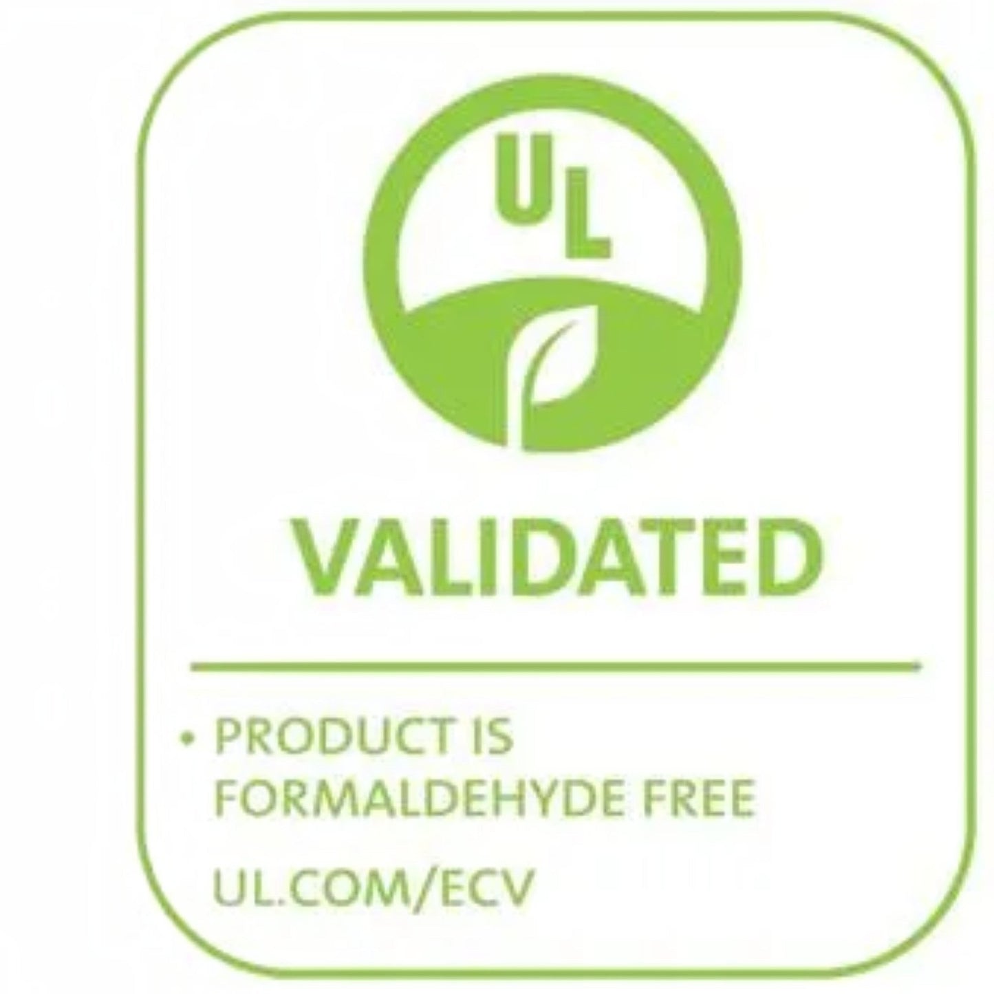 Modugreen Baby Breathe-Safe cover UL validated formaldehyde-free certification label in green and white.