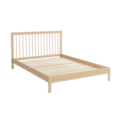 Beige metal bed frame on a white background