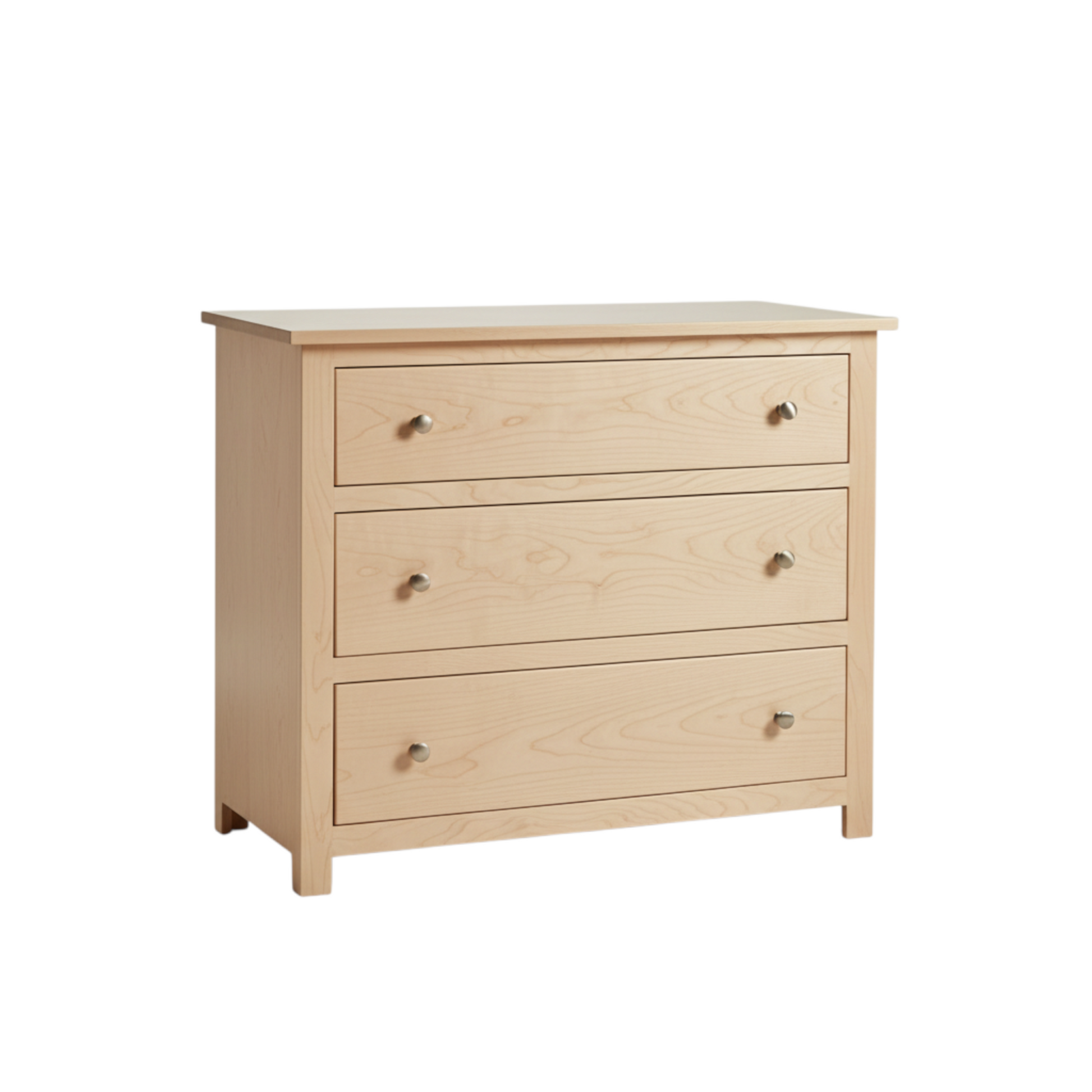 Wooden dresser with four drawers on a white background