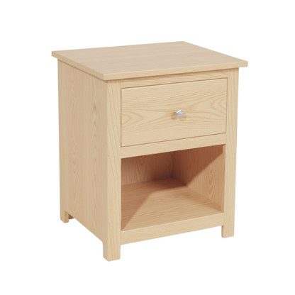 Wooden nightstand with a drawer on a white background