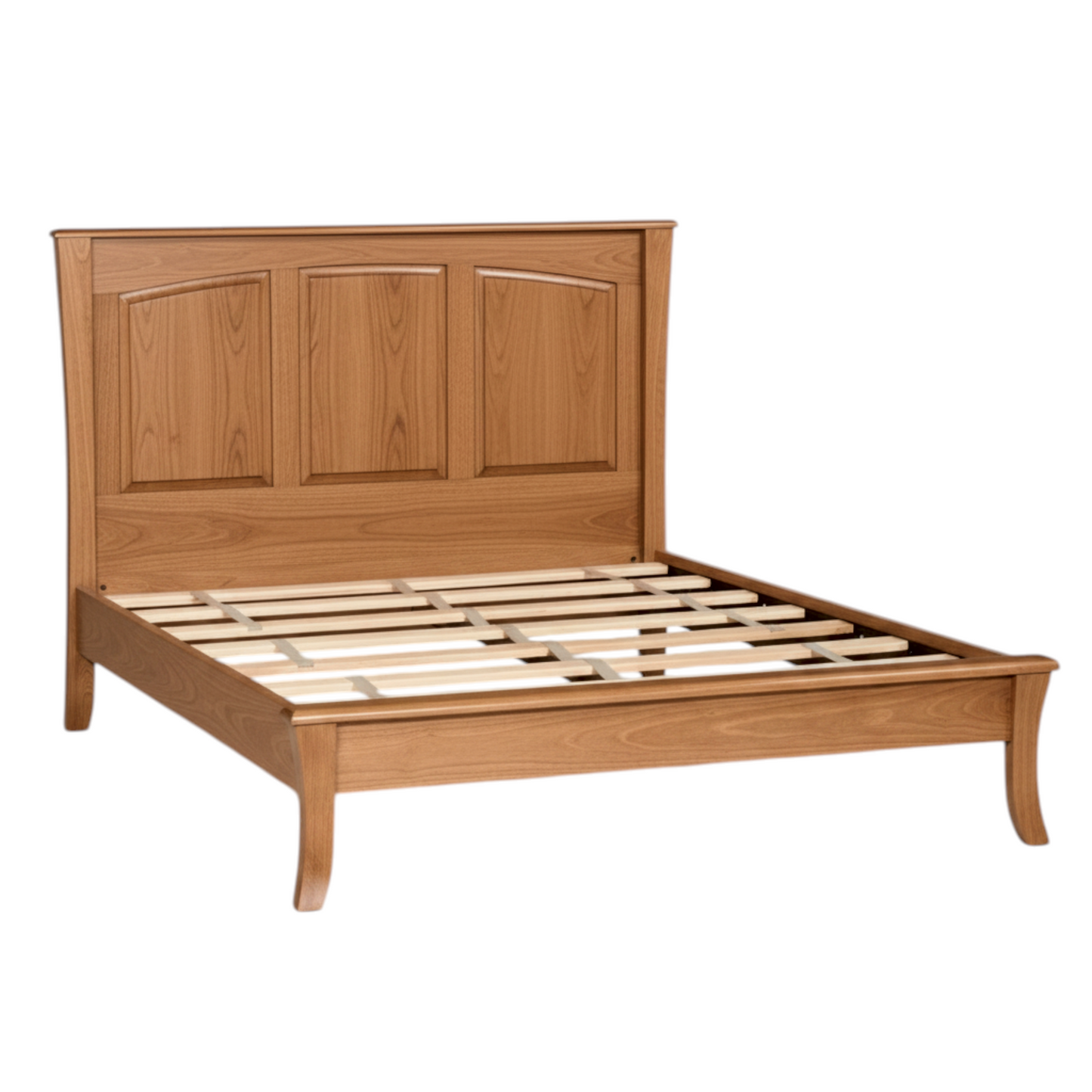 Queen Size  Panel Headboard Wooden bed frame with slatted design on a white background