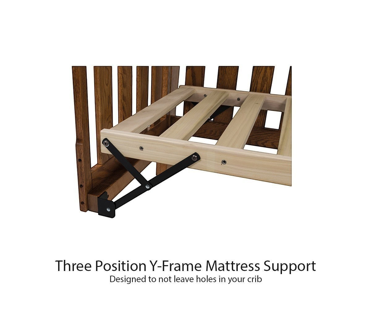 Modugreen Baby Linden 4-in-1 Convertible Panel Crib, solid wood construction with three-position Y-frame mattress support.