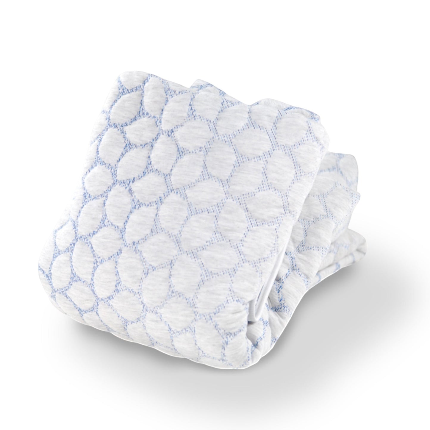 Modugreen Baby Gentle Start breathable crib mattress cover with a white and blue leaf pattern 3D lattice mesh fabric.