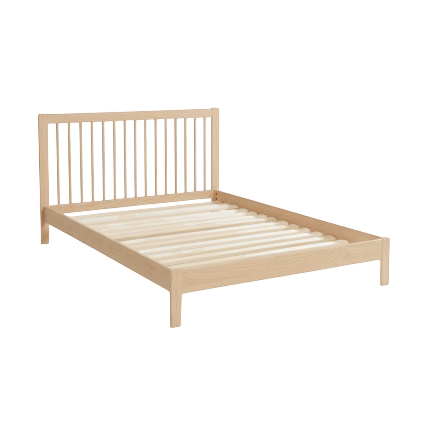 Modugreen Baby Canopy 4-in-1 convertible crib in solid light hardwood with a clean, minimalist slatted headboard.