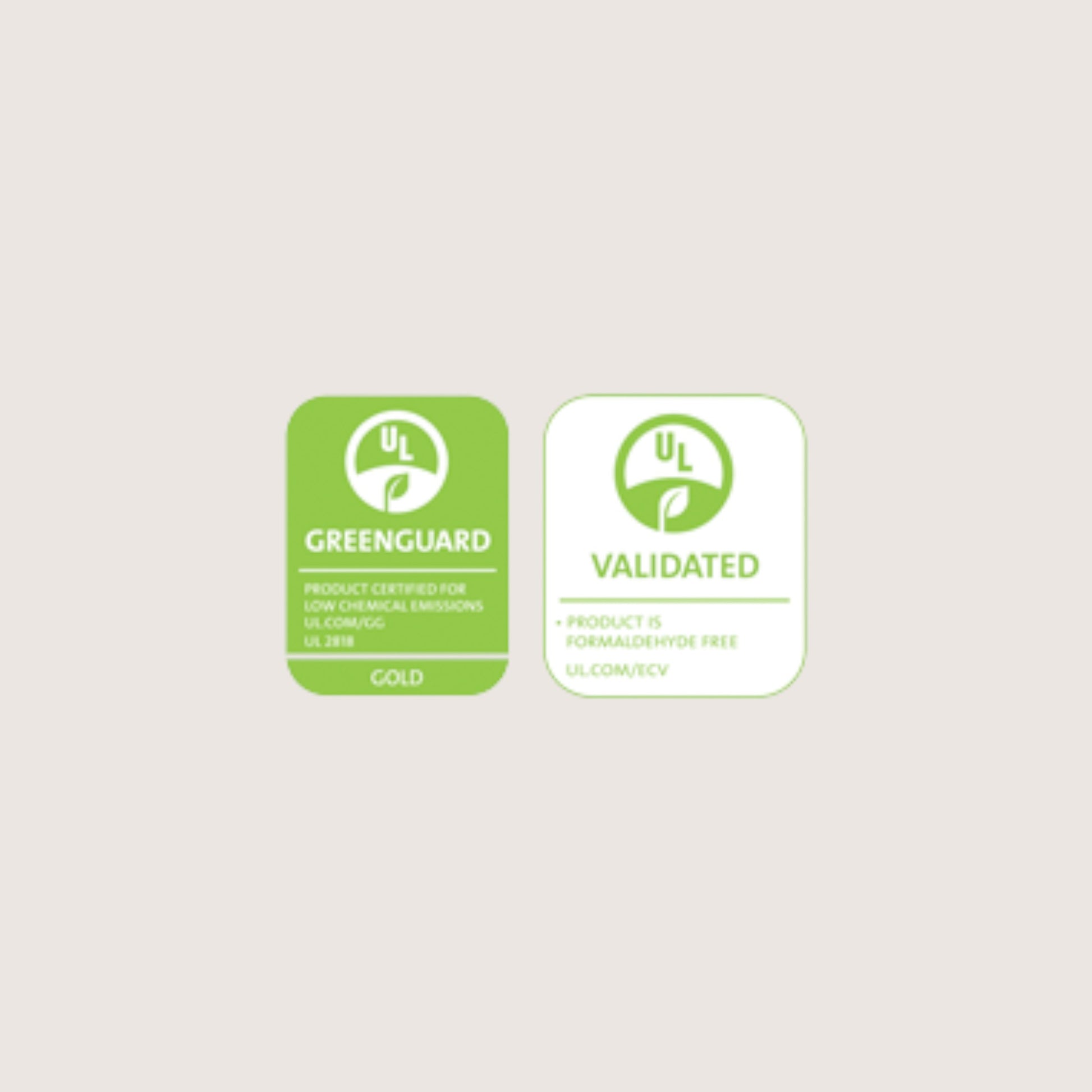 Modugreen Baby GREENGUARD Gold and Formaldehyde Free certification badges for organic crib bedding.