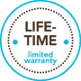 Modugreen Baby lifetime limited warranty badge for organic crib mattress, featuring a circular design with blue glow.