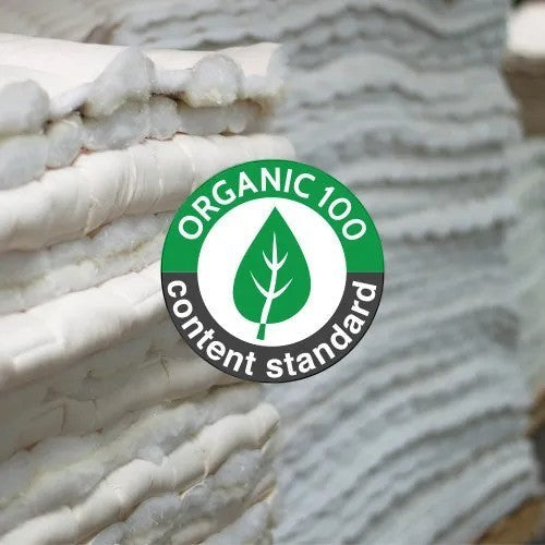 Modugreen Baby organic cotton fiber layers for crib mattress with Organic 100 Content Standard certification seal