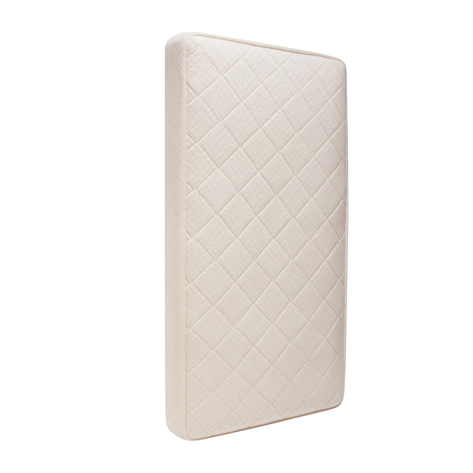 Modugreen Baby Breathable Ultra Organic 2-Stage crib mattress with a quilted, off-white cotton cover.