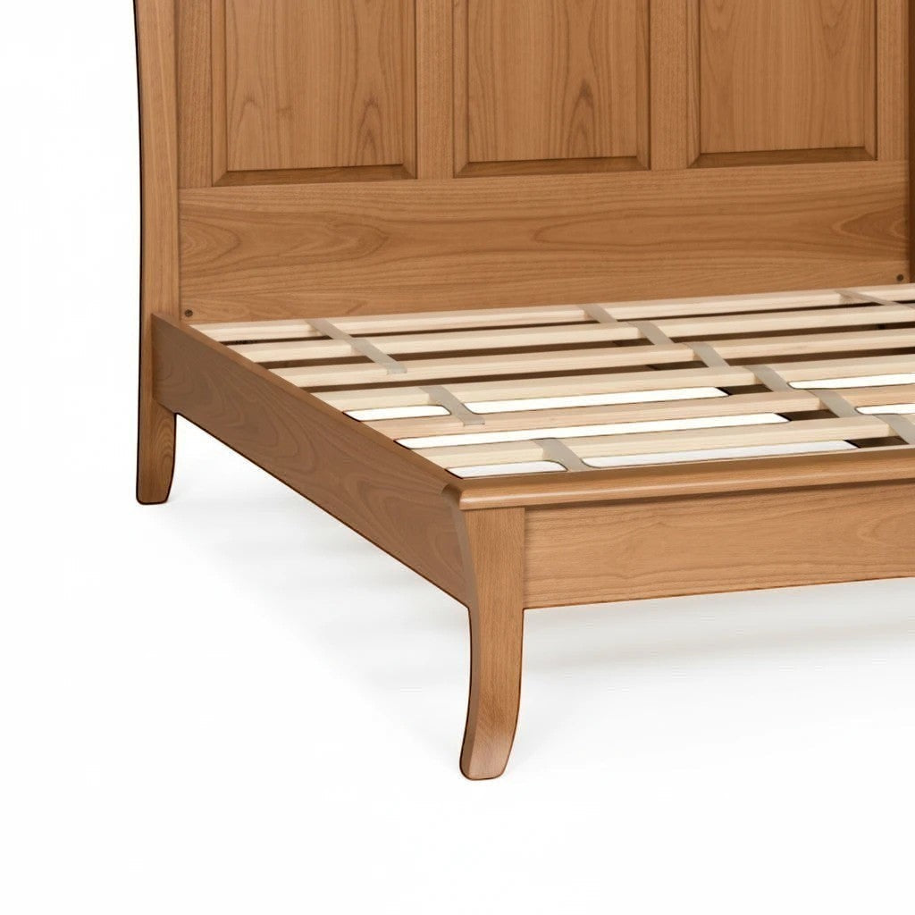 Modugreen Baby Sylvan King size panel bed frame in solid natural hardwood with a low-profile footboard and wood slats.