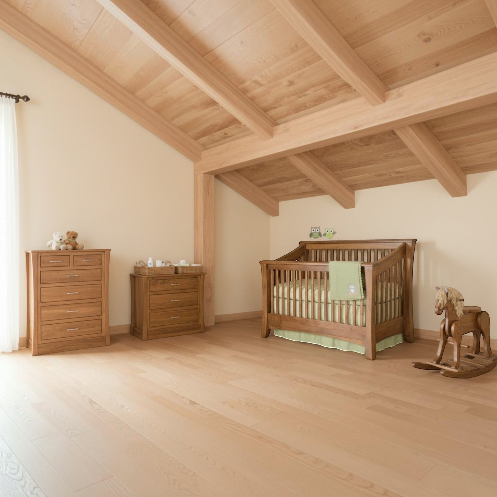 Modugreen Baby Sylvan Mirror with solid hardwood frame in a warm, natural nursery setting with matching furniture.
