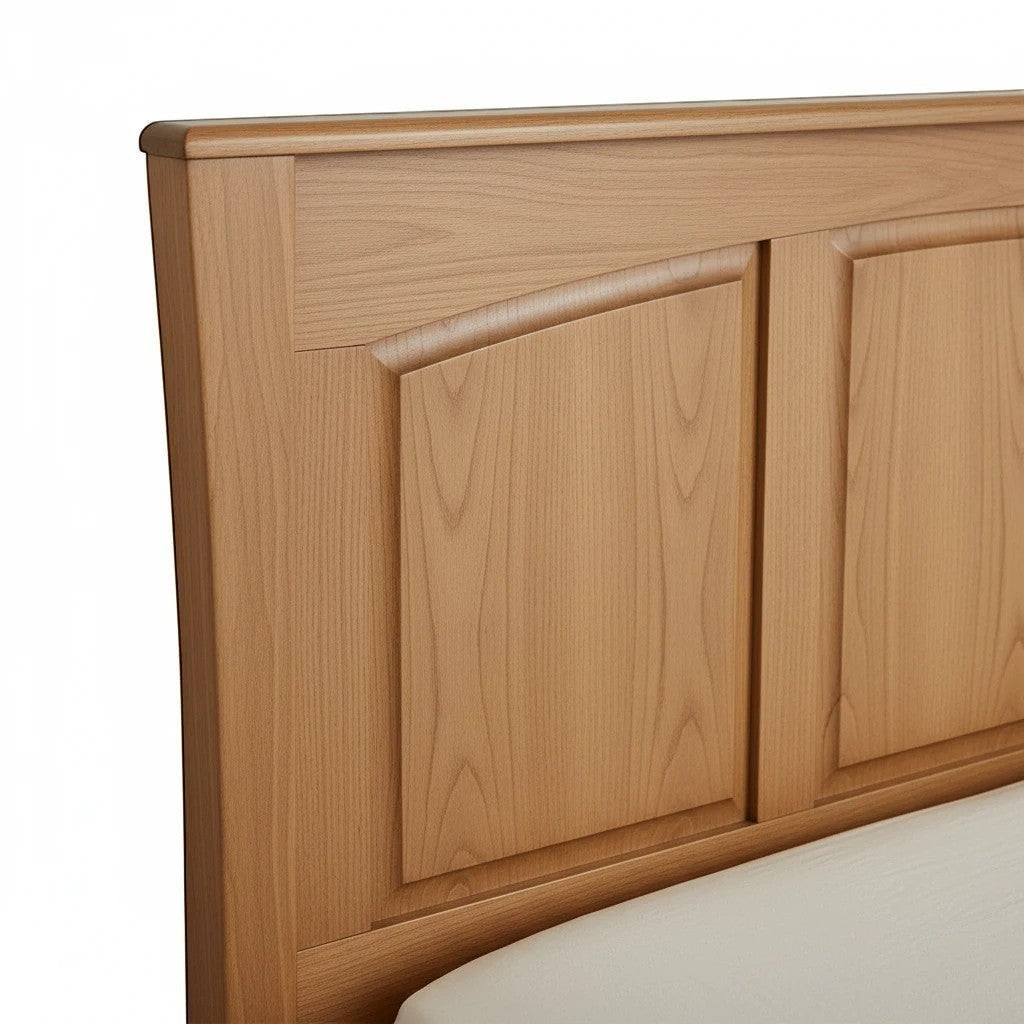 Modugreen Baby Sylvan full-size panel bed headboard in solid natural hardwood with a smooth, hand-rubbed finish.
